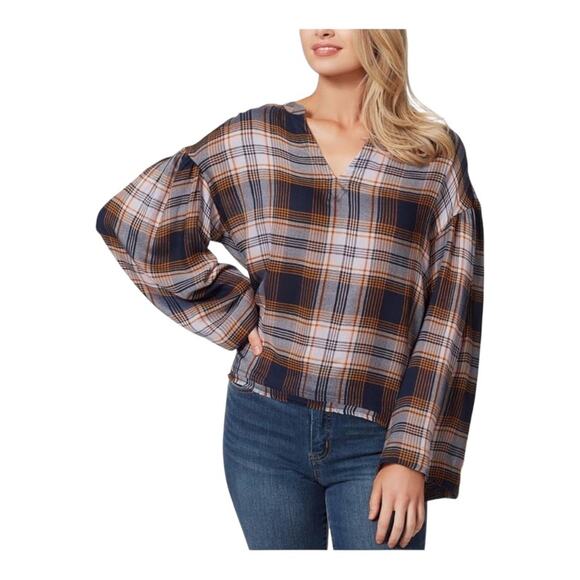 Jessica Simpson Jenna Womens Boho Hi-Lo Plaid Notch-Neck Pullover Top Small - Picture 11 of 12